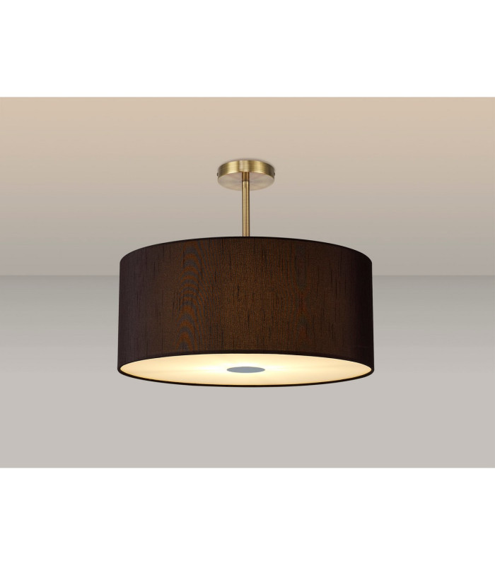Baymont Antique Brass 5 Light E27 Semi Flush Fixture With 60cm x 22cm Faux Silk Shade Black/White Laminate-2