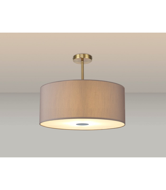 Baymont Antique Brass 5 Light E27 Semi Flush Fixture With 60cm x 22cm Faux Silk Shade Grey/White Laminate-2