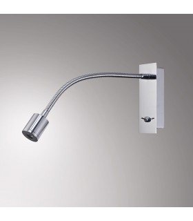 LED Cylinder Head Wall Reading Lamp with Flexible Arm, Switch On Base, Polished Chrome - 2