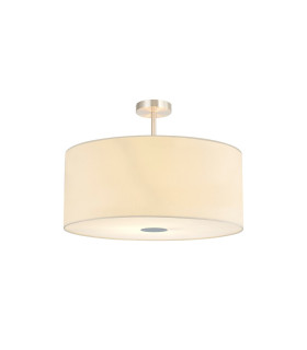 Baymont Satin Nickel 5 Light E27 Semi Flush Fixture With 60cm x 22cm Faux Silk Shade Ivory Pearl/White Laminate-1