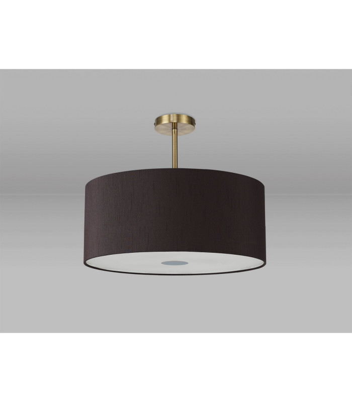 Baymont Antique Brass 5 Light E27 Semi Flush Fixture With 60cm x 22cm Faux Silk Shade Black/White Laminate-13