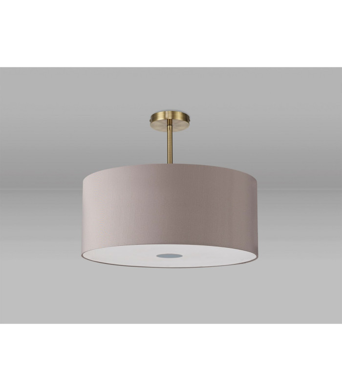 Baymont Antique Brass 5 Light E27 Semi Flush Fixture With 60cm x 22cm Faux Silk Shade Grey/White Laminate-13