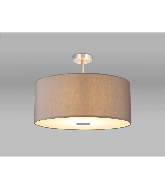 Baymont Satin Nickel 5 Light E27 Semi Flush Fixture With 60cm x 22cm Faux Silk Shade Grey/White Laminate-2
