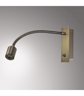 LED Cylinder Head Wall Reading Lamp with Flexible Arm, Switch On Base, Antique Brass - 2