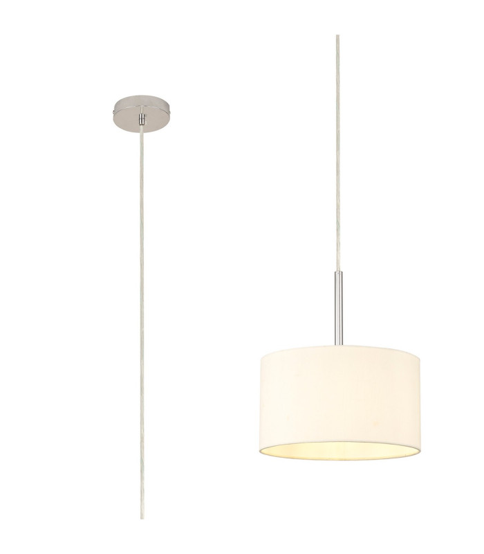 Baymont Polished Chrome E27 Universal Single Pendant With 30cm x 17cm Faux Silk Shade Ivory Pearl/White Laminate-1