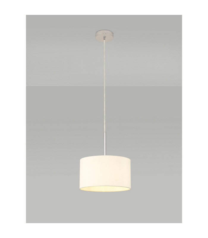 Baymont Polished Chrome E27 Universal Single Pendant With 30cm x 17cm Faux Silk Shade Ivory Pearl/White Laminate-2