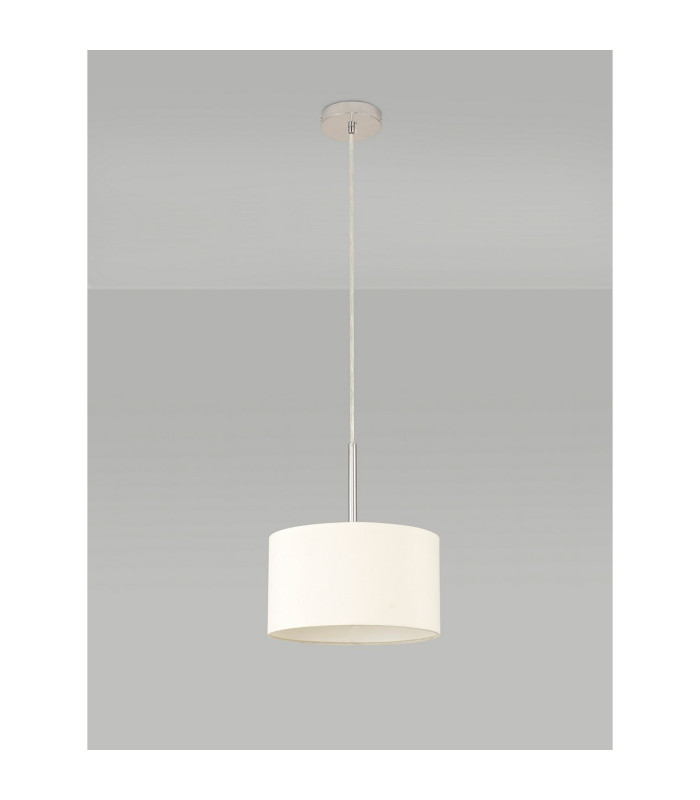 Baymont Polished Chrome E27 Universal Single Pendant With 30cm x 17cm Faux Silk Shade Ivory Pearl/White Laminate-12