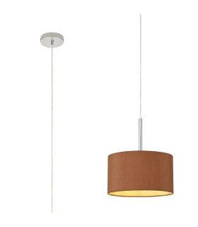 Baymont Polished Chrome E27 Universal Single Pendant With 30cm x 17cm Dual Faux Silk Shade Raw Cocoa/Grecian Bronze-1