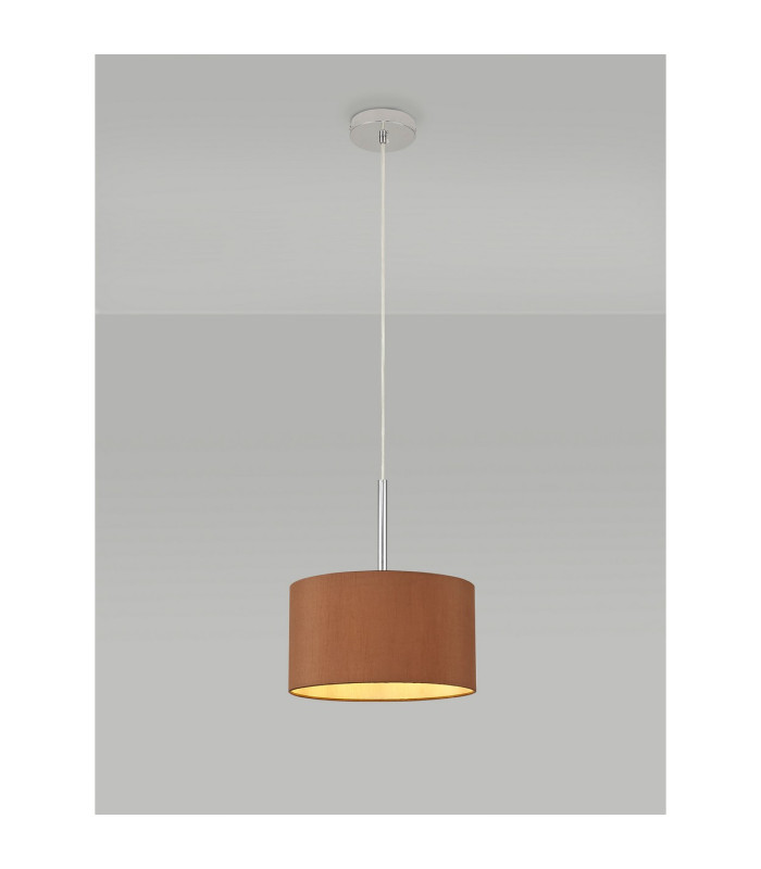 Baymont Polished Chrome E27 Universal Single Pendant With 30cm x 17cm Dual Faux Silk Shade Raw Cocoa/Grecian Bronze-2