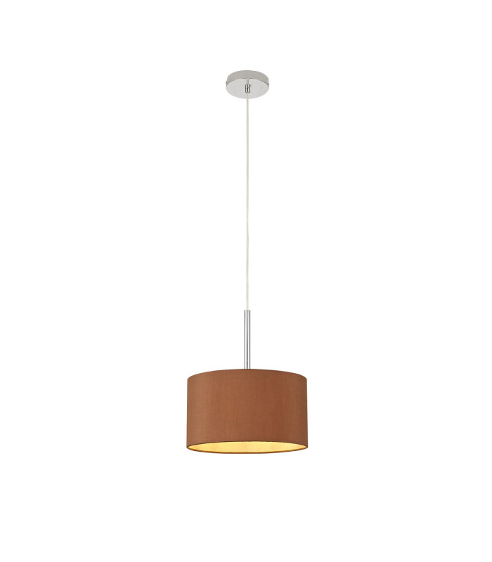 Baymont Polished Chrome E27 Universal Single Pendant With 30cm x 17cm Dual Faux Silk Shade Raw Cocoa/Grecian Bronze-4