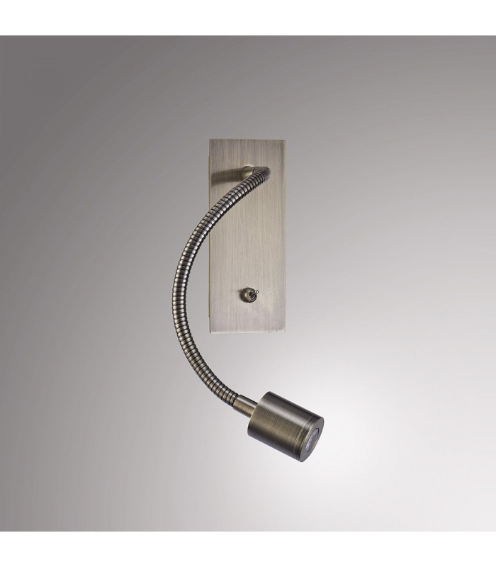 LED Cylinder Head Wall Reading Lamp with Flexible Arm, Switch On Base, Antique Brass - 10