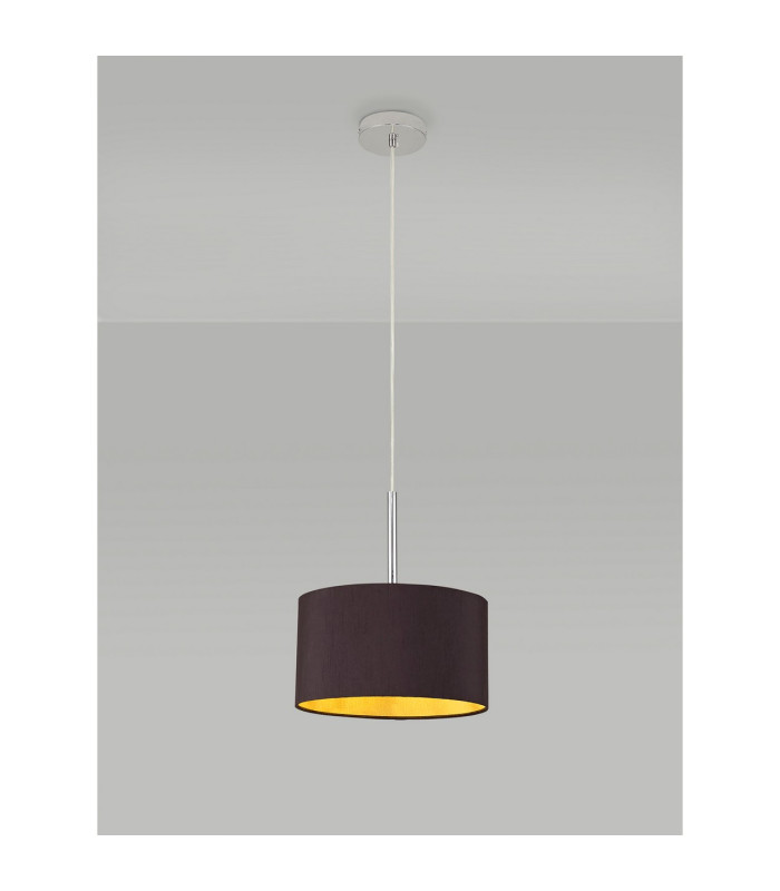 Baymont Polished Chrome E27 Universal Single Pendant With 30cm x 17cm Dual Faux Silk Shade Midnight Black/Green Olive-2