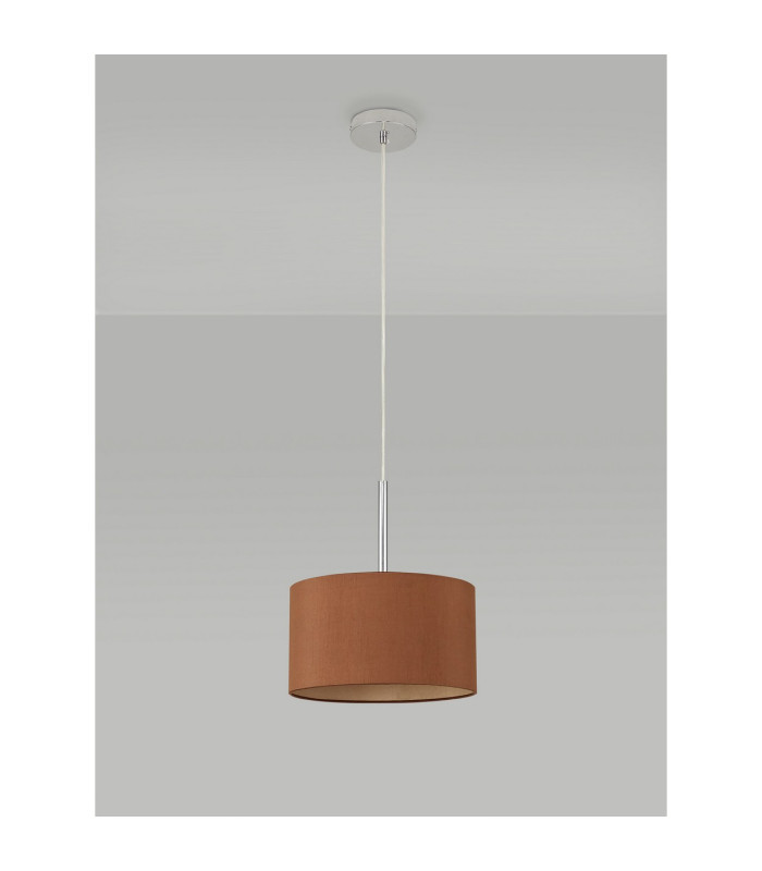 Baymont Polished Chrome E27 Universal Single Pendant With 30cm x 17cm Dual Faux Silk Shade Raw Cocoa/Grecian Bronze-12