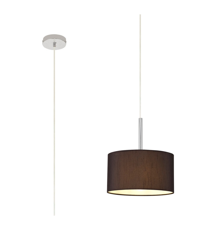 Baymont Polished Chrome E27 Universal Single Pendant With 30cm x 17cm Faux Silk Shade Black/White Laminate-1