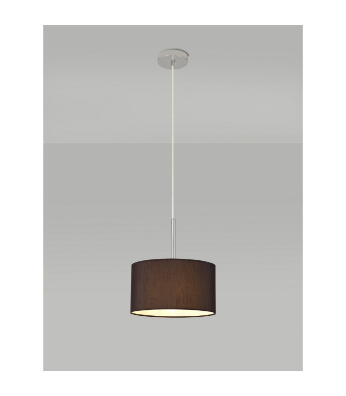 Baymont Polished Chrome E27 Universal Single Pendant With 30cm x 17cm Faux Silk Shade Black/White Laminate-2