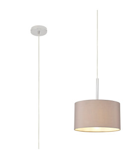 Baymont Polished Chrome E27 Universal Single Pendant With 30cm x 17cm Faux Silk Shade Grey/White Laminate-1