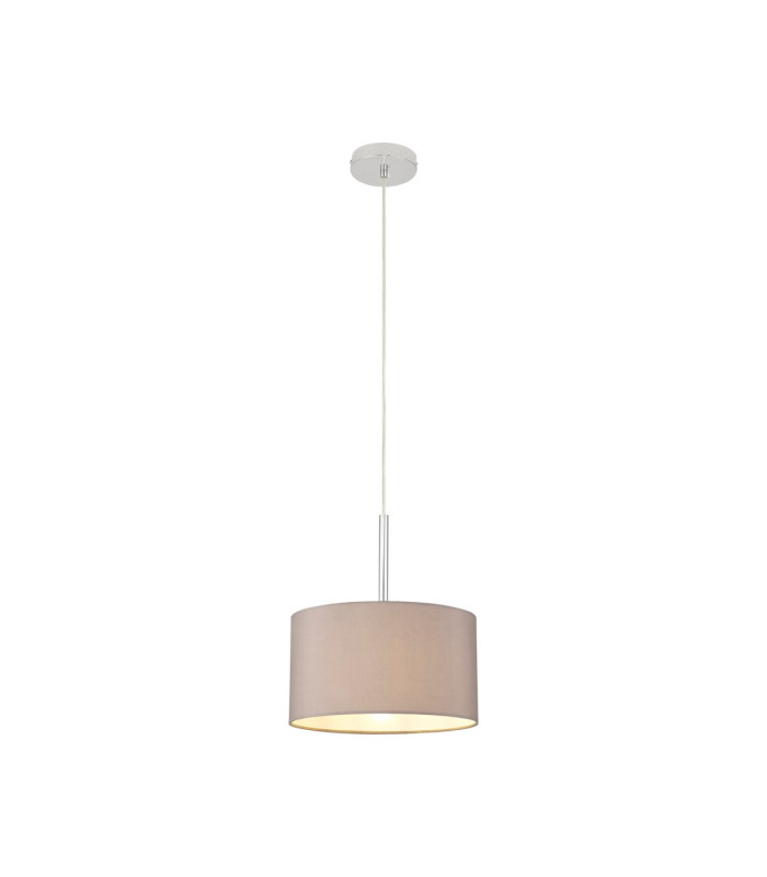 Baymont Polished Chrome E27 Universal Single Pendant With 30cm x 17cm Faux Silk Shade Grey/White Laminate-4