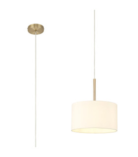 Baymont Antique Brass E27 Single Pendant With 30cm x 17cm Faux Silk Shade Ivory Pearl/White Laminate-1