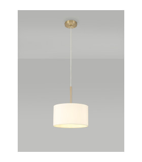 Baymont Antique Brass E27 Single Pendant With 30cm x 17cm Faux Silk Shade Ivory Pearl/White Laminate-2