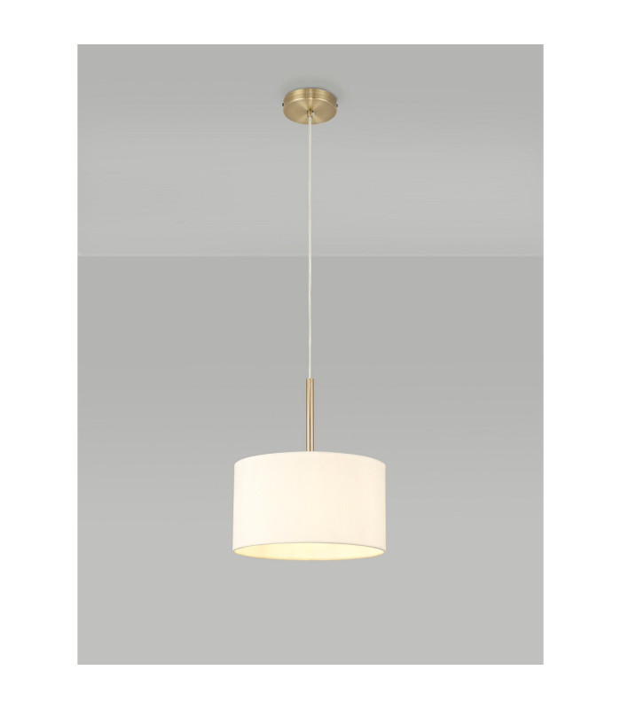 Baymont Antique Brass E27 Single Pendant With 30cm x 17cm Faux Silk Shade Ivory Pearl/White Laminate-2