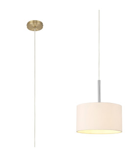 Baymont Antique Brass E27 Single Pendant With 30cm x 17cm Dual Faux Silk Shade Nude Beige/Moonlight-1