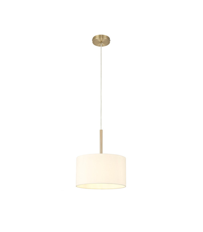 Baymont Antique Brass E27 Single Pendant With 30cm x 17cm Faux Silk Shade Ivory Pearl/White Laminate-4