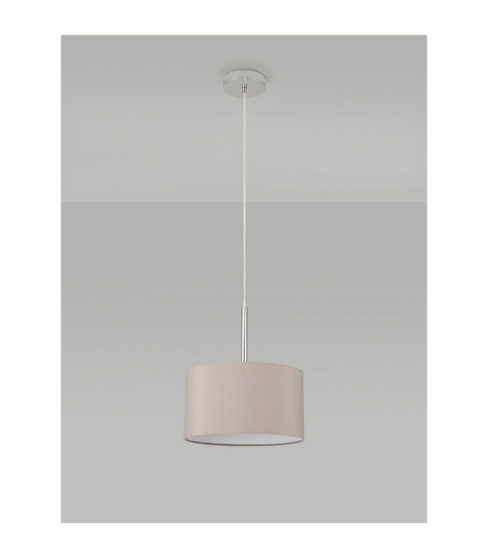 Baymont Polished Chrome E27 Universal Single Pendant With 30cm x 17cm Faux Silk Shade Grey/White Laminate-12