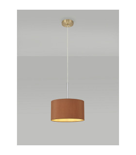 Baymont Antique Brass E27 Single Pendant With 30cm x 17cm Dual Faux Silk Shade Raw Cocoa/Grecian Bronze-2