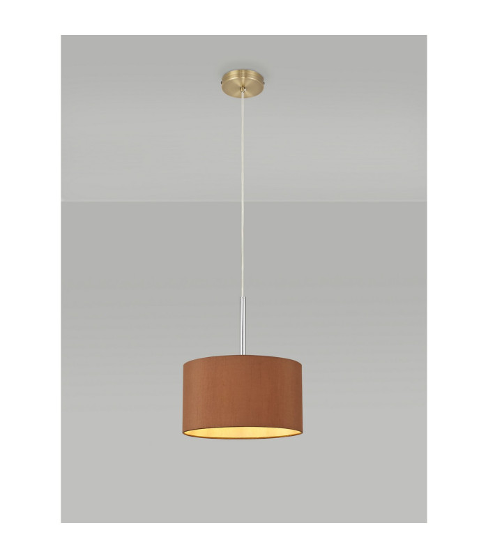 Baymont Antique Brass E27 Single Pendant With 30cm x 17cm Dual Faux Silk Shade Raw Cocoa/Grecian Bronze-2