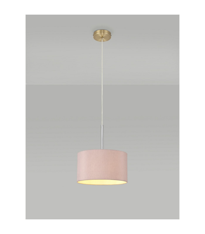 Baymont Antique Brass E27 Single Pendant With 30cm x 17cm Dual Faux Silk Shade Taupe/Halo Gold-2