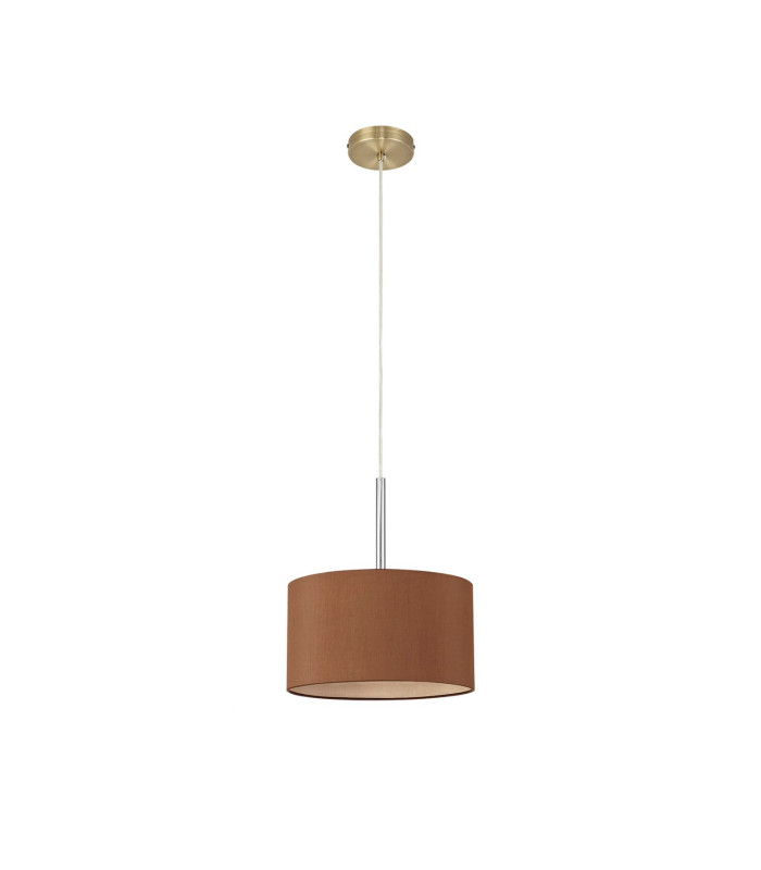 Baymont Antique Brass E27 Single Pendant With 30cm x 17cm Dual Faux Silk Shade Raw Cocoa/Grecian Bronze-5