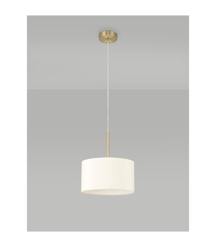 Baymont Antique Brass E27 Single Pendant With 30cm x 17cm Faux Silk Shade Ivory Pearl/White Laminate-12