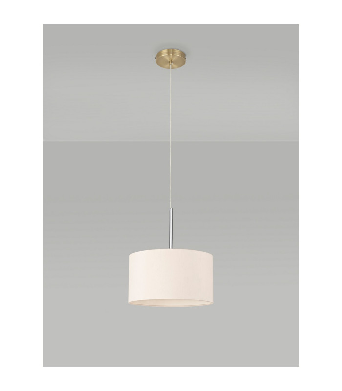 Baymont Antique Brass E27 Single Pendant With 30cm x 17cm Dual Faux Silk Shade Nude Beige/Moonlight-12