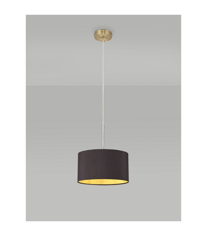 Baymont Antique Brass E27 Single Pendant With 30cm x 17cm Dual Faux Silk Shade Midnight Black/Green Olive-2