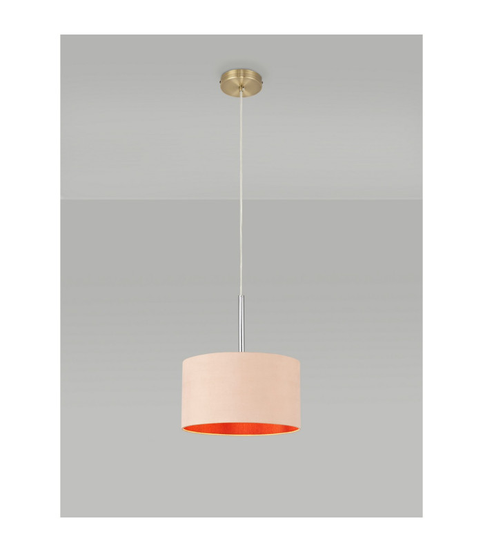 Baymont Antique Brass E27 Single Pendant With 30cm x 17cm Dual Faux Silk Shade Antique Gold/Ruby-2