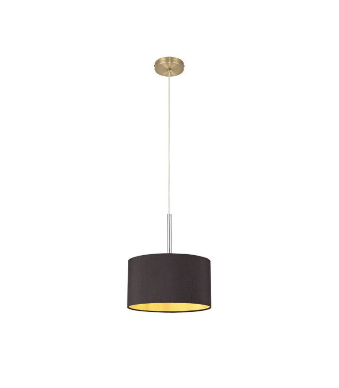Baymont Antique Brass E27 Single Pendant With 30cm x 17cm Dual Faux Silk Shade Midnight Black/Green Olive-4