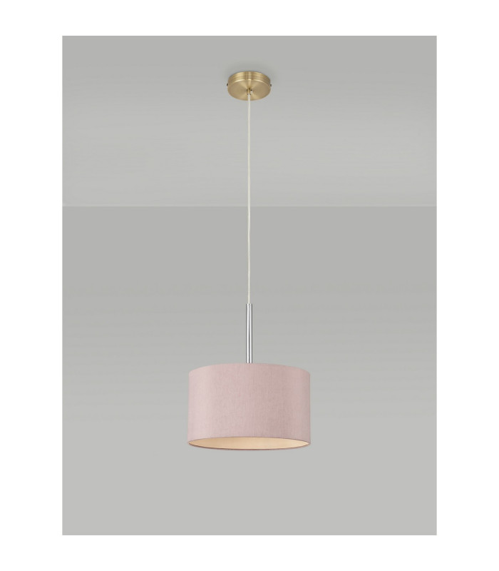Baymont Antique Brass E27 Single Pendant With 30cm x 17cm Dual Faux Silk Shade Taupe/Halo Gold-12