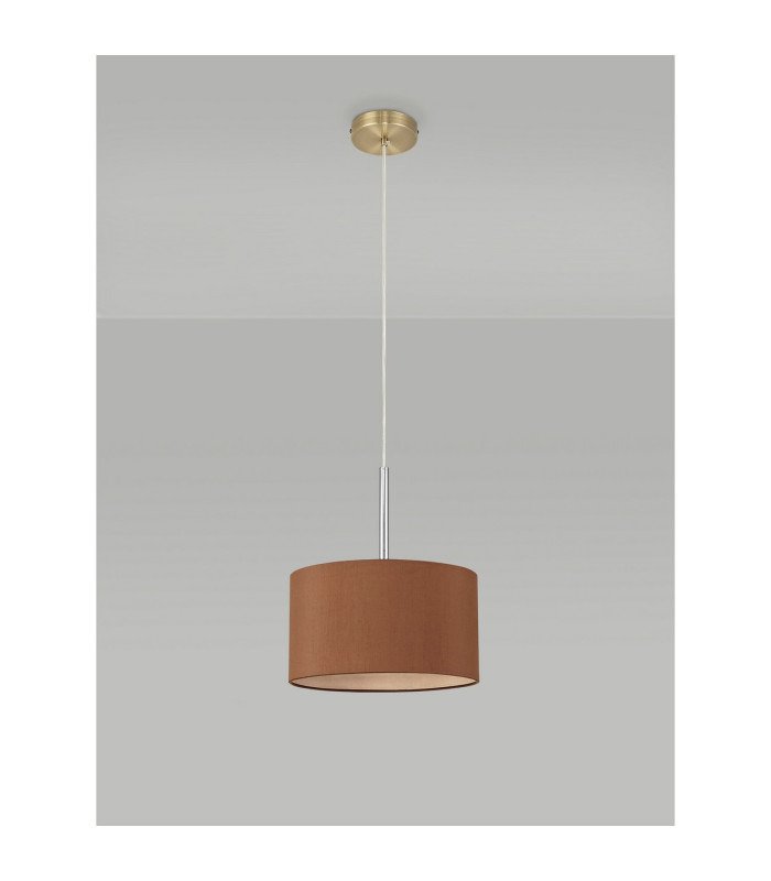 Baymont Antique Brass E27 Single Pendant With 30cm x 17cm Dual Faux Silk Shade Raw Cocoa/Grecian Bronze-12