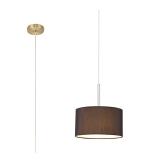 Baymont Antique Brass E27 Single Pendant With 30cm x 17cm Faux Silk Shade Black/White Laminate-1