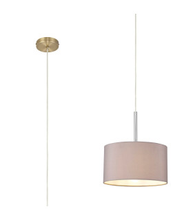 Baymont Antique Brass E27 Single Pendant With 30cm x 17cm Faux Silk Shade Grey/White Laminate-1