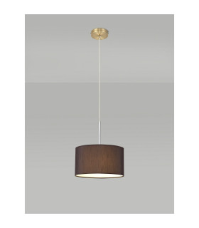Baymont Antique Brass E27 Single Pendant With 30cm x 17cm Faux Silk Shade Black/White Laminate-2