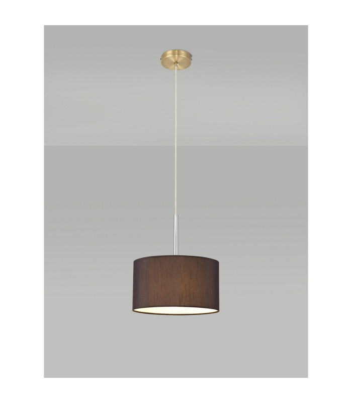 Baymont Antique Brass E27 Single Pendant With 30cm x 17cm Faux Silk Shade Black/White Laminate-2
