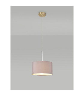 Baymont Antique Brass E27 Single Pendant With 30cm x 17cm Faux Silk Shade Grey/White Laminate-2