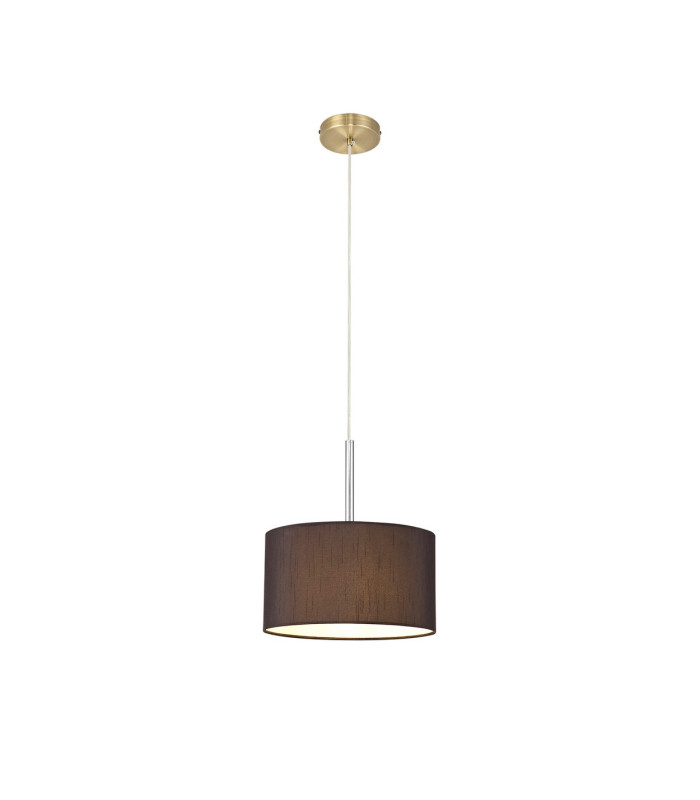 Baymont Antique Brass E27 Single Pendant With 30cm x 17cm Faux Silk Shade Black/White Laminate-4