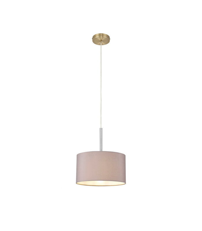 Baymont Antique Brass E27 Single Pendant With 30cm x 17cm Faux Silk Shade Grey/White Laminate-4