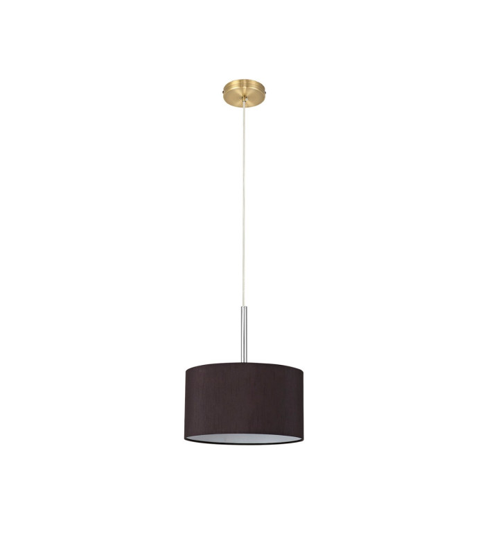 Baymont Antique Brass E27 Single Pendant With 30cm x 17cm Faux Silk Shade Black/White Laminate-5
