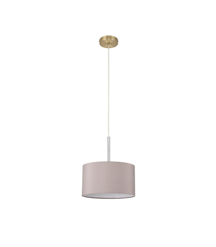 Baymont Antique Brass E27 Single Pendant With 30cm x 17cm Faux Silk Shade Grey/White Laminate-5