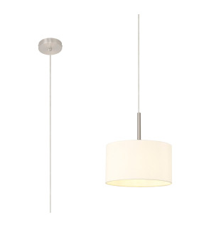Baymont Satin Nickel E27 Single Pendant With 30cm x 17cm Faux Silk Shade Ivory Pearl/White Laminate-1