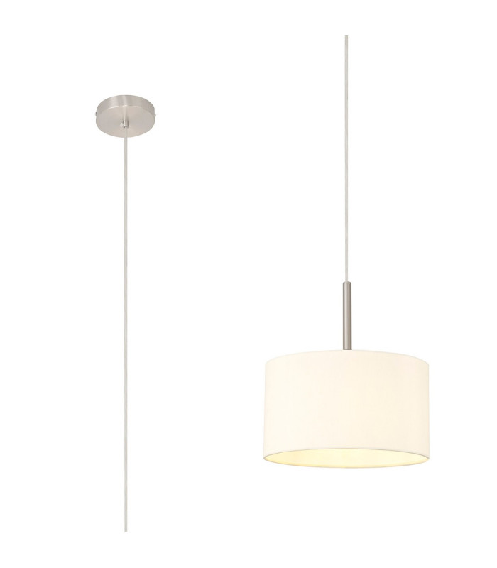 Baymont Satin Nickel E27 Single Pendant With 30cm x 17cm Faux Silk Shade Ivory Pearl/White Laminate-1