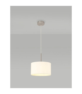 Baymont Satin Nickel E27 Single Pendant With 30cm x 17cm Faux Silk Shade Ivory Pearl/White Laminate-2